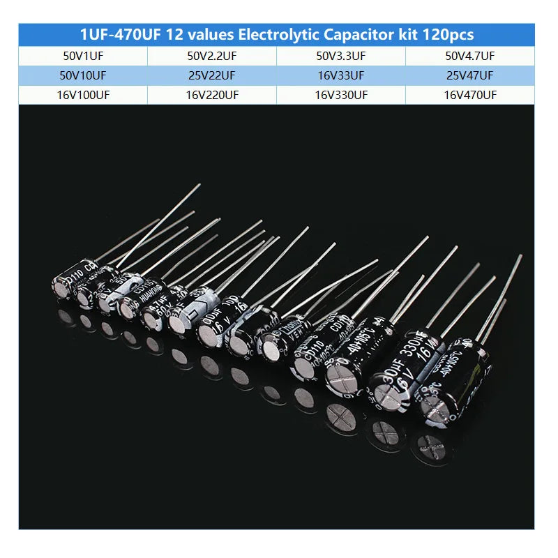 120pcs Electrolytic Capacitor 16V 25V 50V Aluminum Electroly