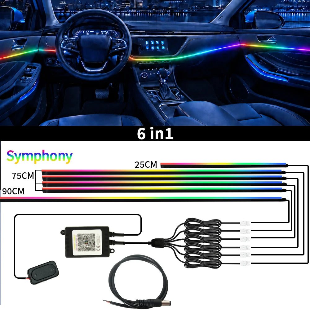 Led Car Ambient Lights 213 64 Color Symphony Streamer Bluetooth Rainbow Interior Acrylic Led RGB Strips Auto Atmosphere Lamp Kit