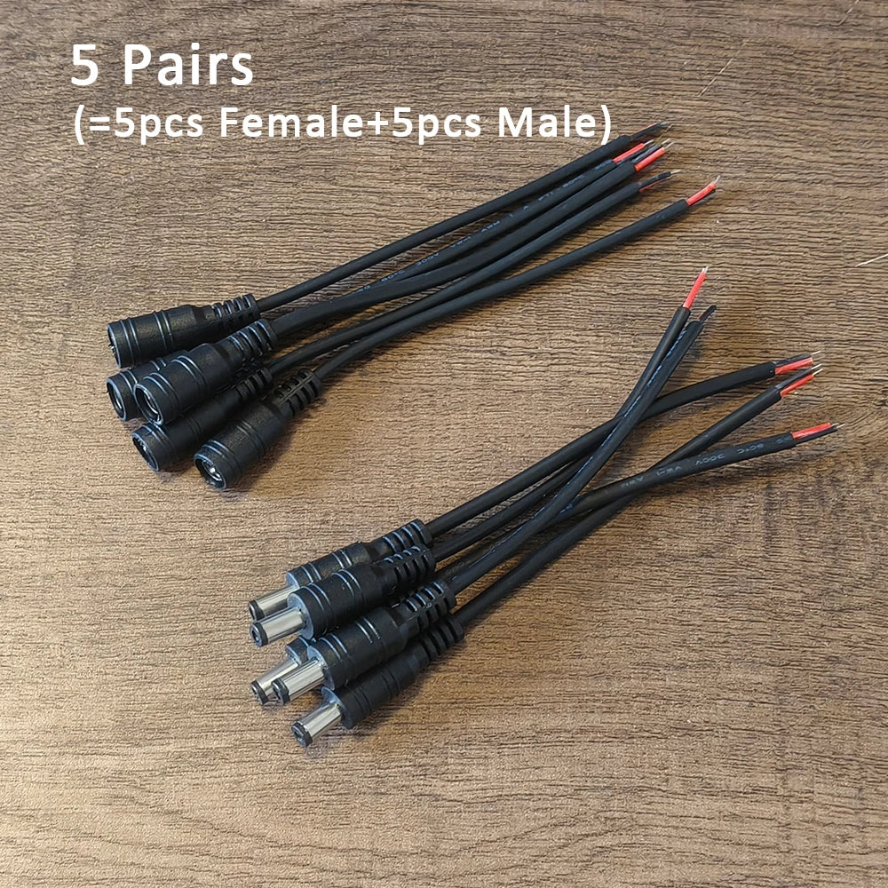 Black 15cm DC Cable 5.5 x 2.1mm DC Plug Jack Connector Wire Pigtail Male Female 5.5 2.1 Adapter for 5050 3528 LED Strip Light