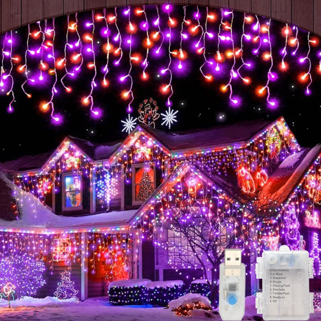 3.5M 105LED Icicle String Fairy Lights Outdoor Orange+Purple