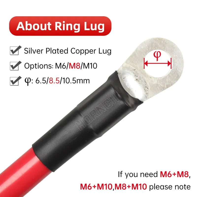 Battery Inverter Cable 8 6 4 2 AWG Stranded Copper Wire Conn
