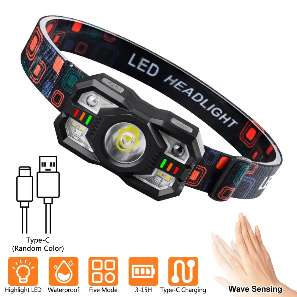 IR Motion Sensor Head Lamp Rechargeable Headlight Portable I