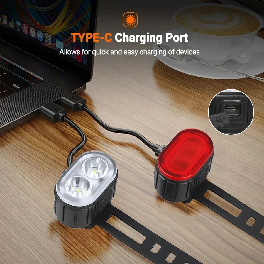 Cycling Bicycle Front Rear Light Set Bike Rechargeable Headl