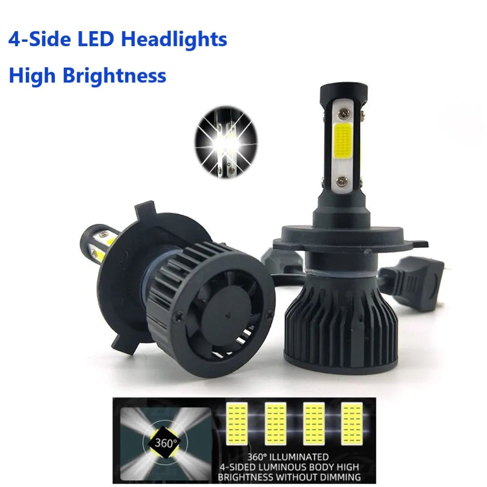 2PCS LED Headlight Bulbs 4 Sides For H11 H4 H7 9005 9006 2 S
