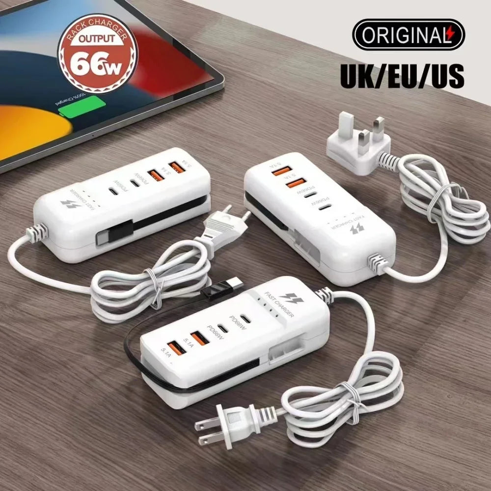 66W 4 Port PD USB Fast Charging Wall Chargers Socket Outlet 