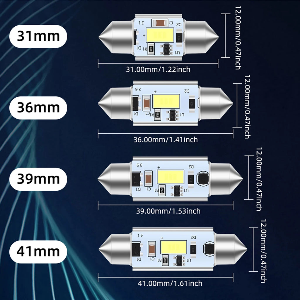 2PCS 12-24V C5W CANBUS LED Festoon 31mm 36mm 39mm 42mm C10W 