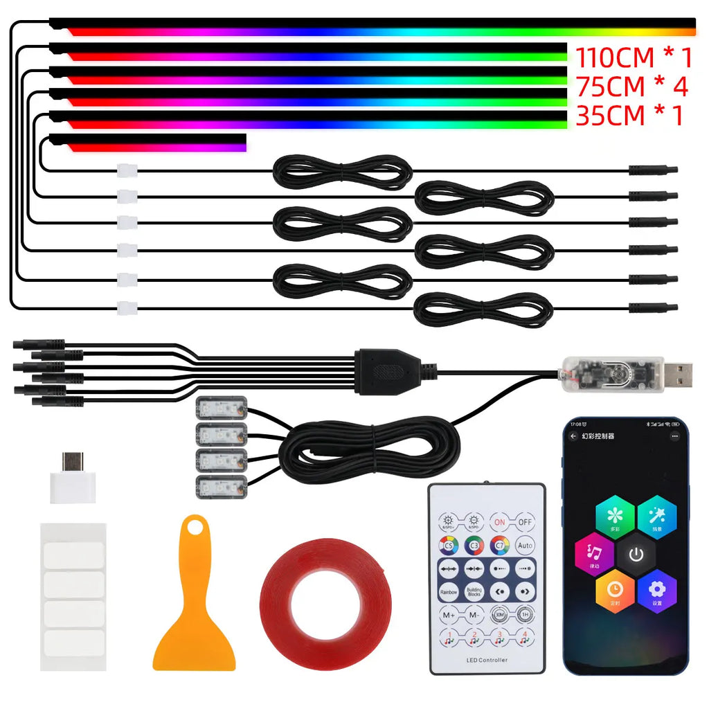 Universal Symphony Car Ambient Lights LED Interior RGB Streamer Atmosphere Lamp USB APP Control Remote for Tesla Model 3 Y S X