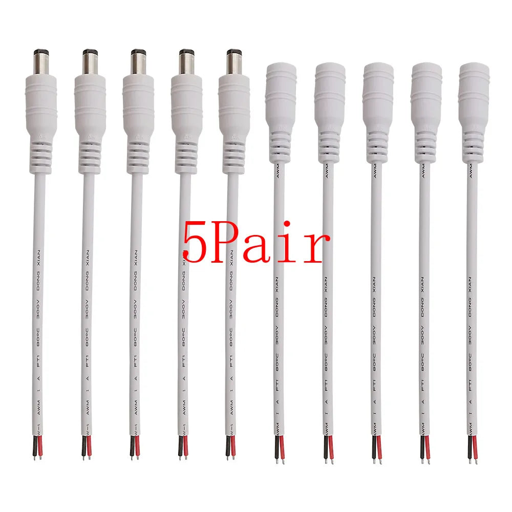 White 5.5x2.1mm 12V DC Power Supply Adapter DC 5.5 2.1mm Male Plug Female Jack Socket Cable Wire Pigtail Connector