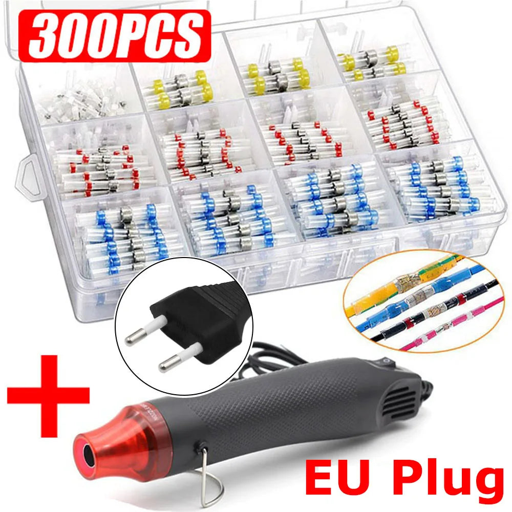 100/800PCS Solder Seal Wire Connectors Heat Shrink Solder Butt Connectors Kit Automotive Marine Insulated with 300W Hot Air Gun