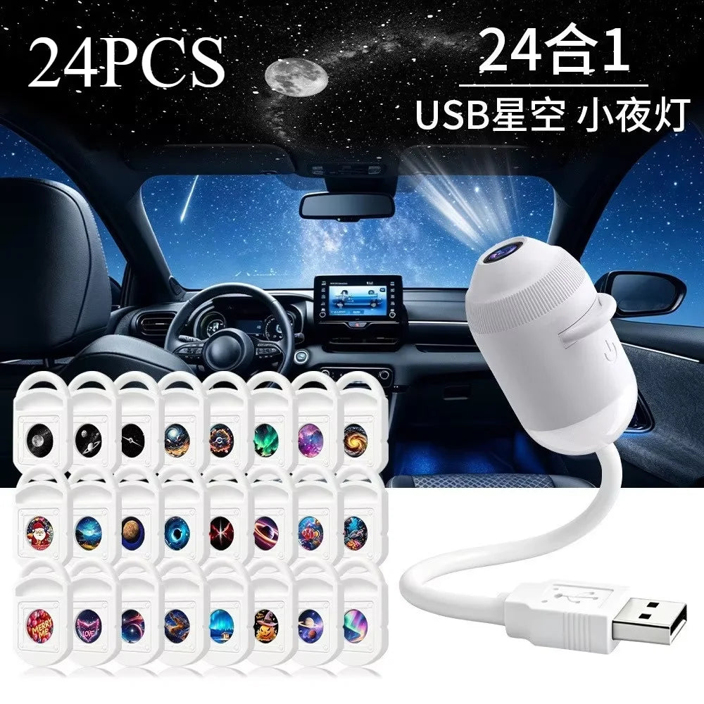2 in 1 Rotatable Galaxy Starry Sky Sunset Projector Lamp Wiring Free Portable Car Home Atmosphere Light Adults Gift