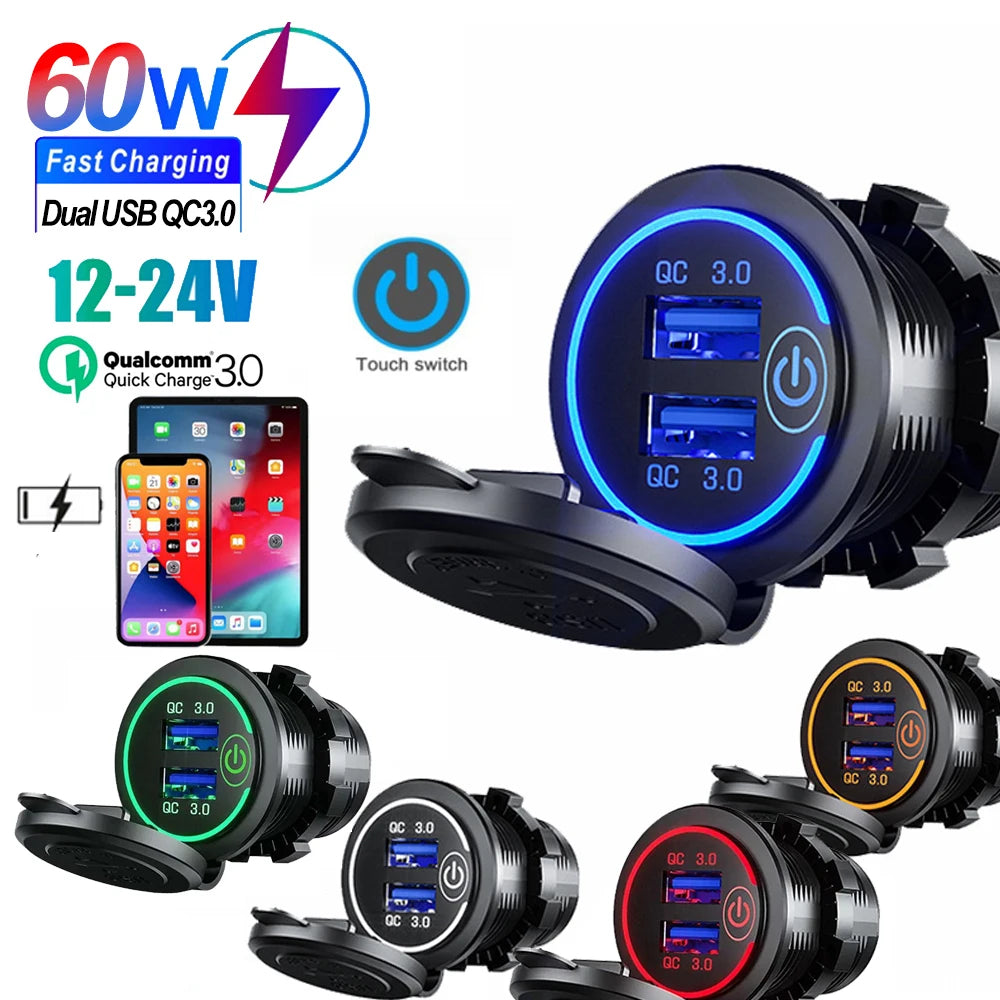 Quick Charge Dual USB Ports Car Charger Waterpoof Fast Charg