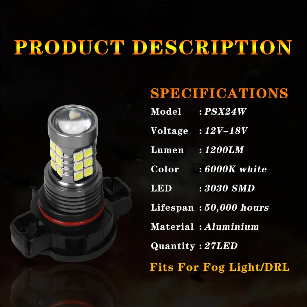 2PCS 2504 PSX24W 12276 Car Front LED Fog Light Blubs Accesso