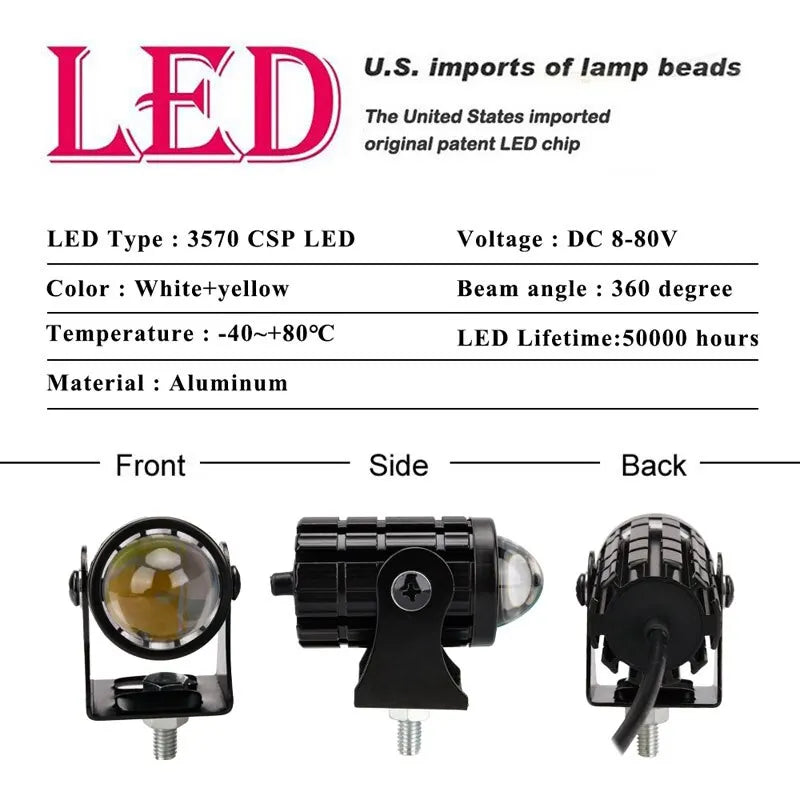 1pcs Mini Driving Light LED Projector Lens Motorcycle Headli