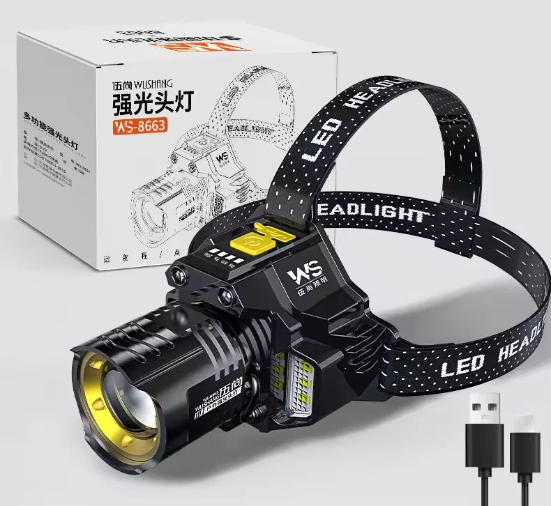 Powerful LED Headlamp COB Induction Rechargeable Head Flashlight Safety Lighting Head Torch for Outdoor Camping Cycling Fishing