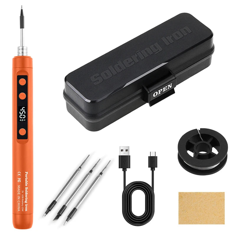 USB Soldering Iron Mini Small Soldering Iron Set Portable Household Type-C Interface 800mAh Battery Adjustable Temperature