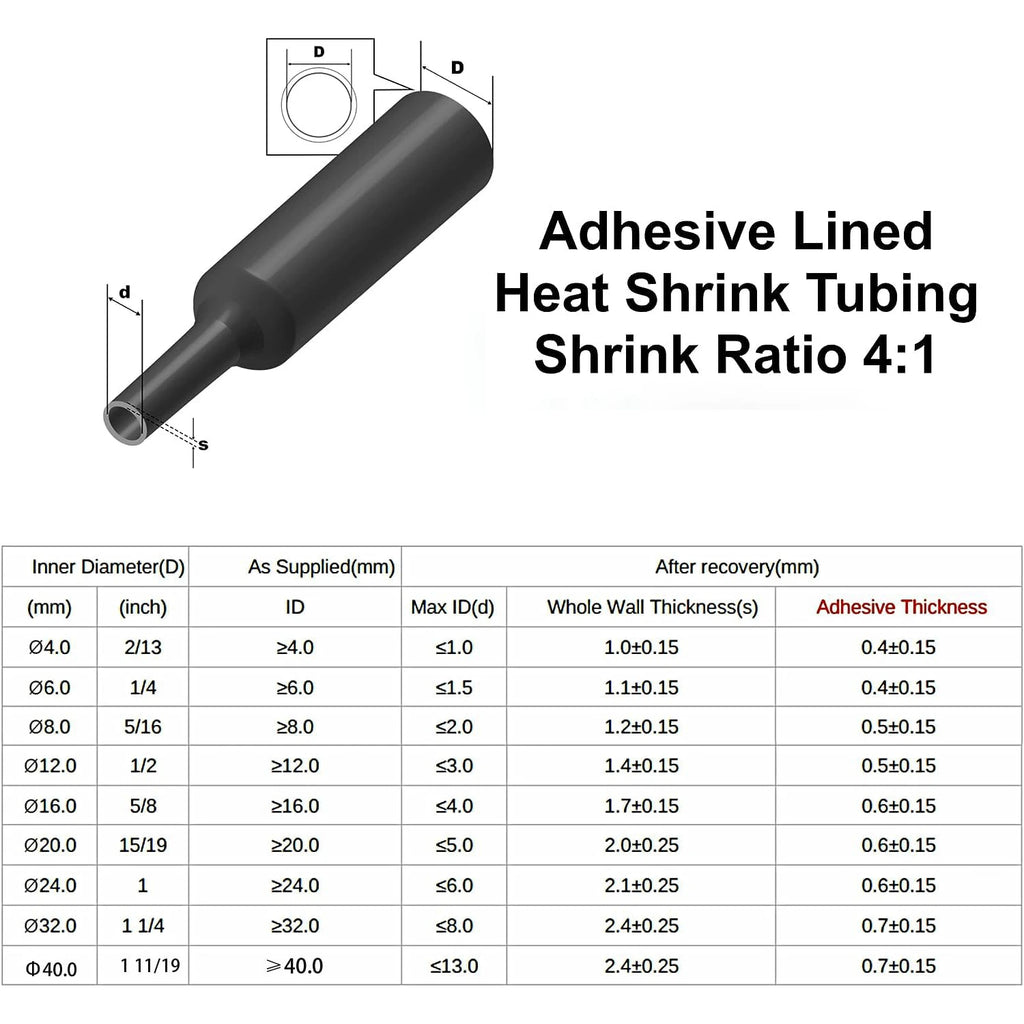 Φ4mm-Φ52mm Black Heat Shrink Tubing - 4 1 Ratio Dual Wall Ad