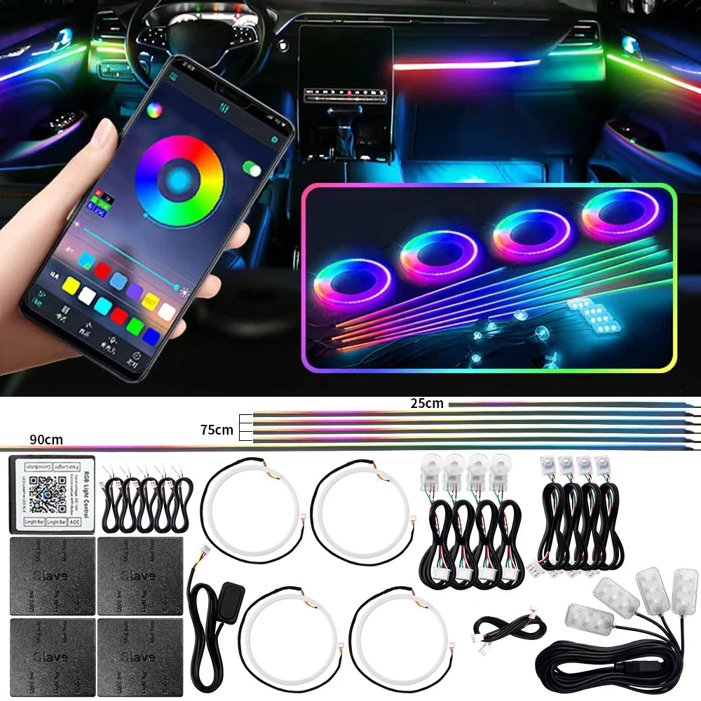 6/10/14/18/22 in 1 Led Car Ambient Lights RGB 213 64 Color A