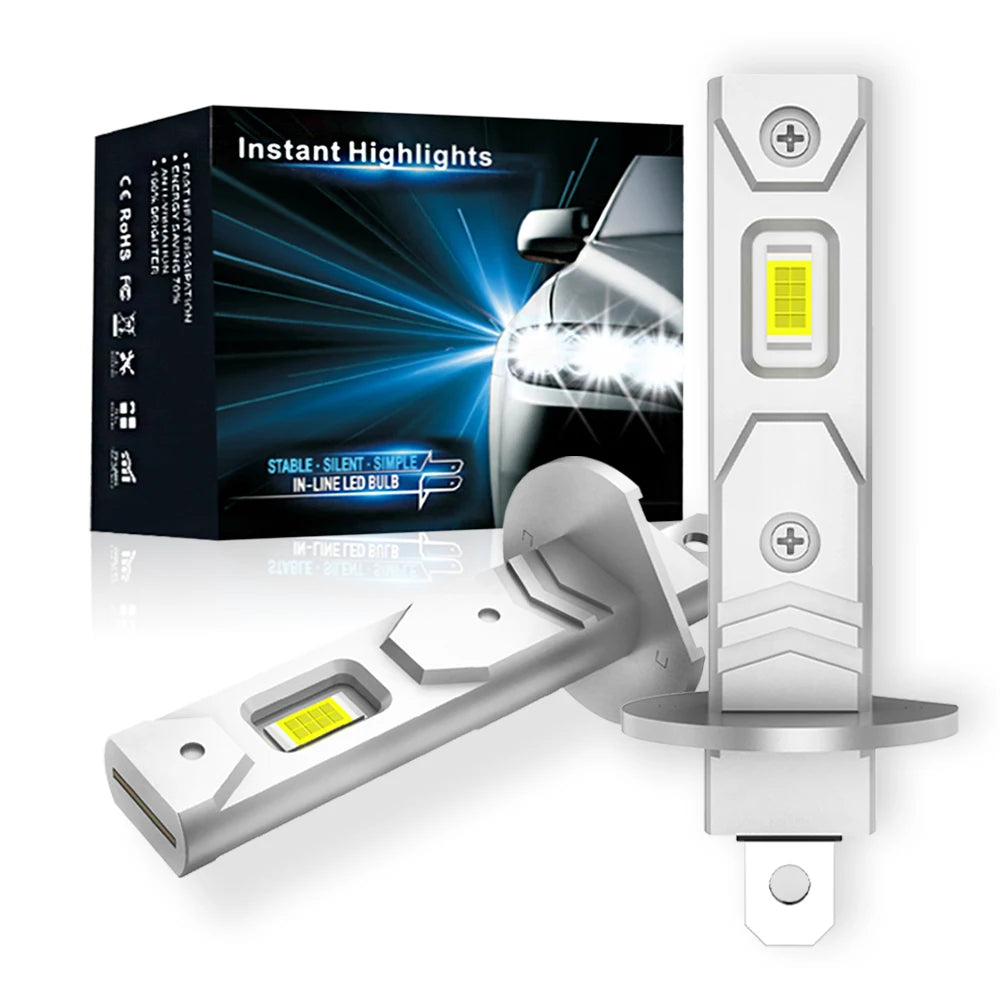 2Pcs H1 H3 LED Headlight Bulbs Mini 120W 20000LM CSP Fanless