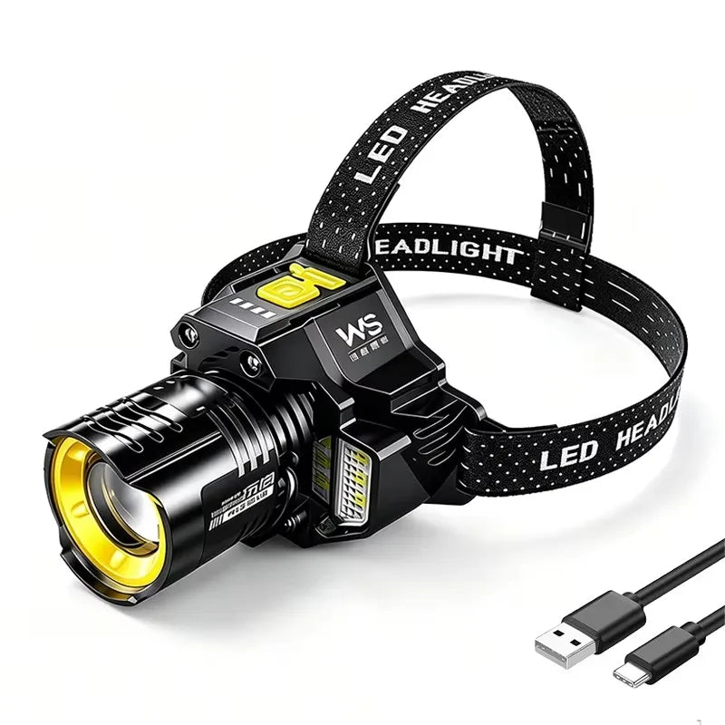 Powerful Sensor LED Headlamp USB Rechargeable Headlight Zoomable Head Lamp Waterproof Head Light High Lumens Head Flashlight
