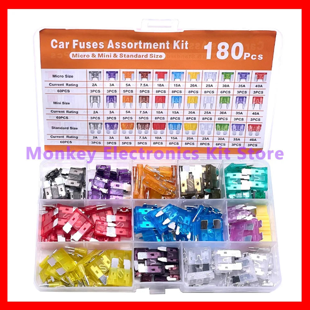 1 Set 180Pcs Car Fuses Assorted Kit 60 Mini Blade Car Fuse +