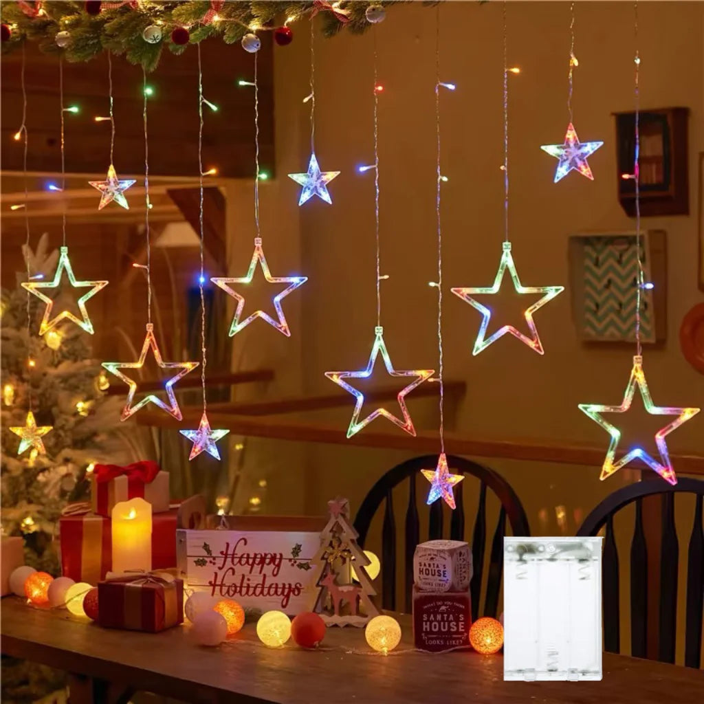 Star Moon String Light Battery Power Christmas Garland Fairy Lamp 3.5m LED Curtain Light for Garden Wedding Party Festival Decor