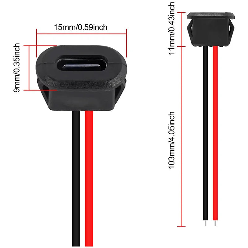 5/10PCS 2Pin USB Connector Type-C Waterproof with Female Soc
