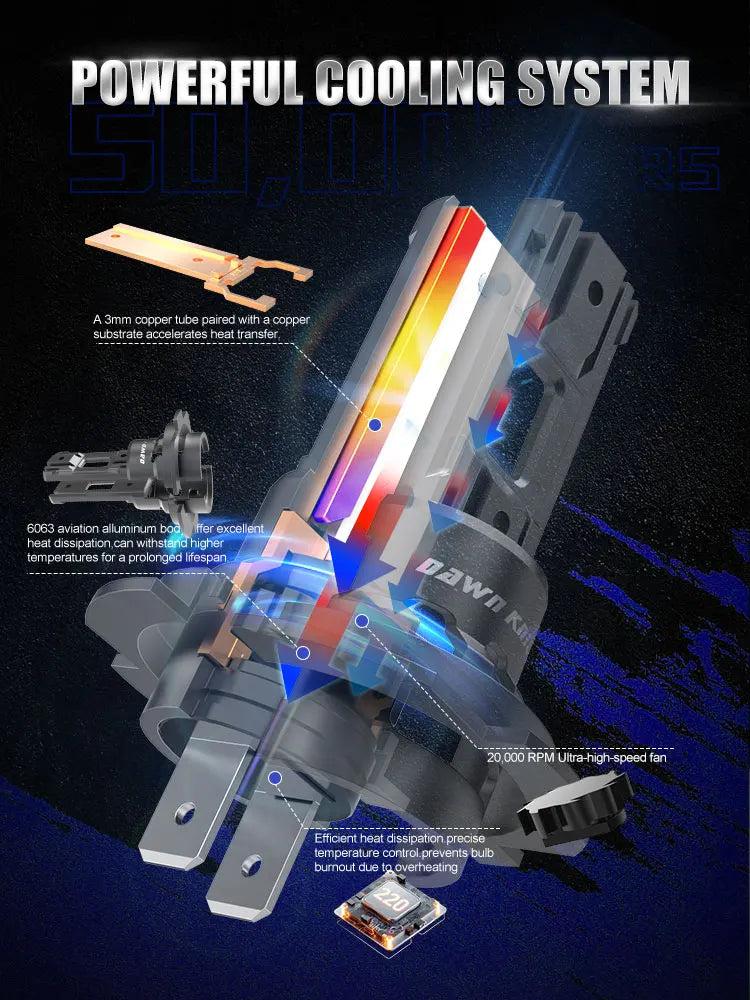 DAWN KNIGHT 40000LM H7 H4 6000K 4300K LED Headlight Bulb Wir