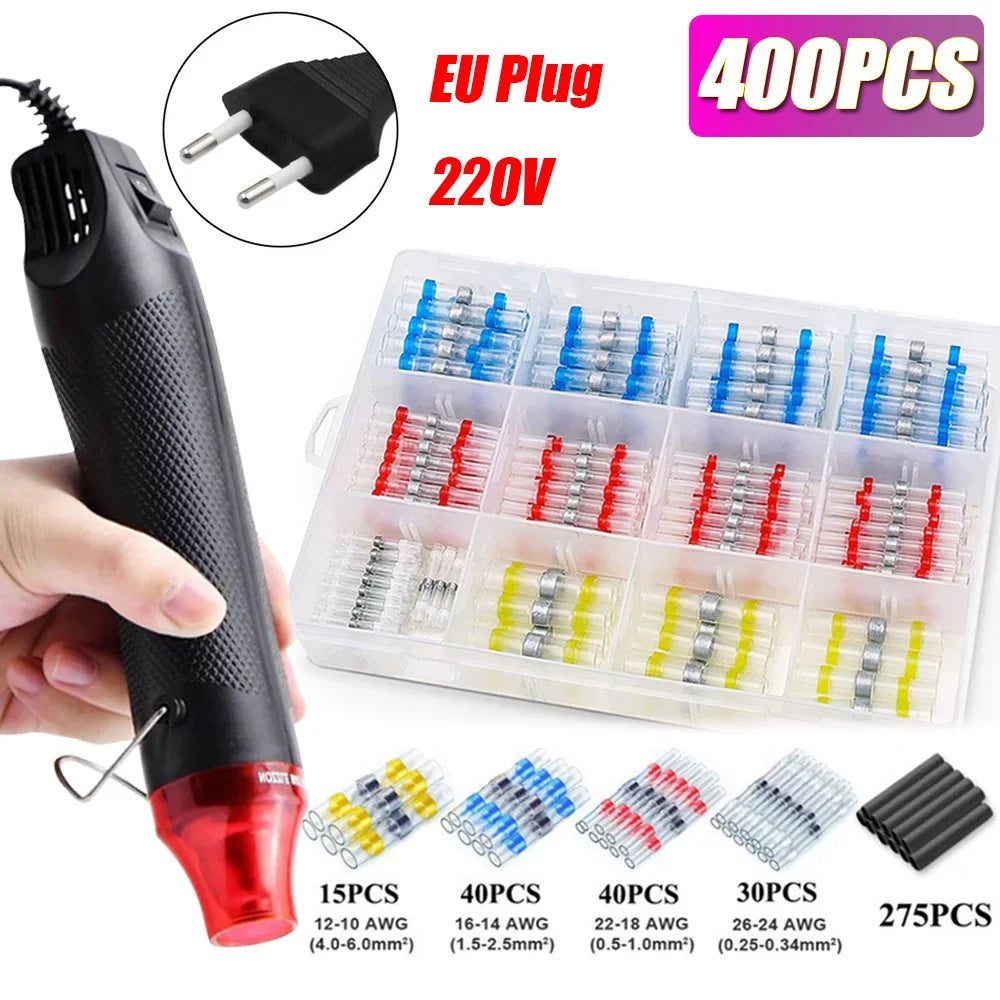 50/800PCS Wire Cable Splice Terminal Kit Waterproof Heat Shrink Butt Crimp Terminals Solder Seal Electrical with Hot Air Gun