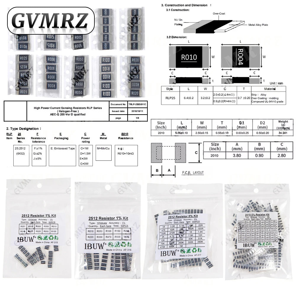 0201 0402 0603 0805 1206 1% 5% SMD Resistor Assorted Kit 1R-