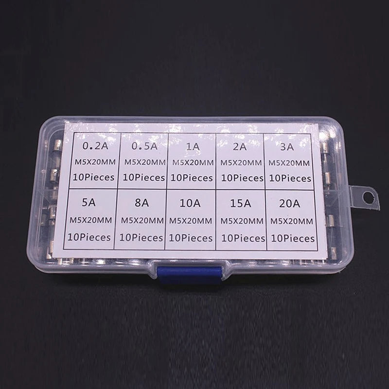 100/72pcs Car Fast-blow Glass Fuses Car Glass Tube Fuses 0.2