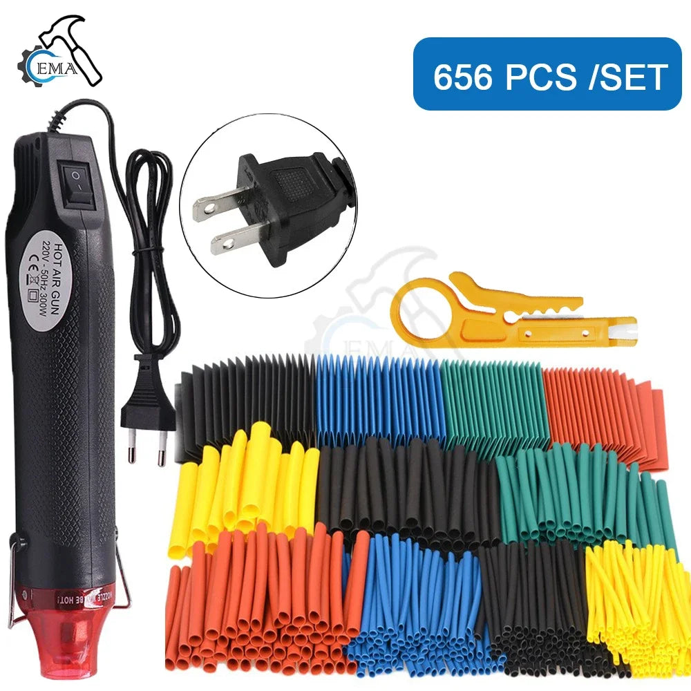 656/1060pcs Heat Shrink Tube With 300W Hot Air Guns Kit EU US 110V 220V Heat Shrink Tubing Kit 2 1 Cover Cable Repair Protection