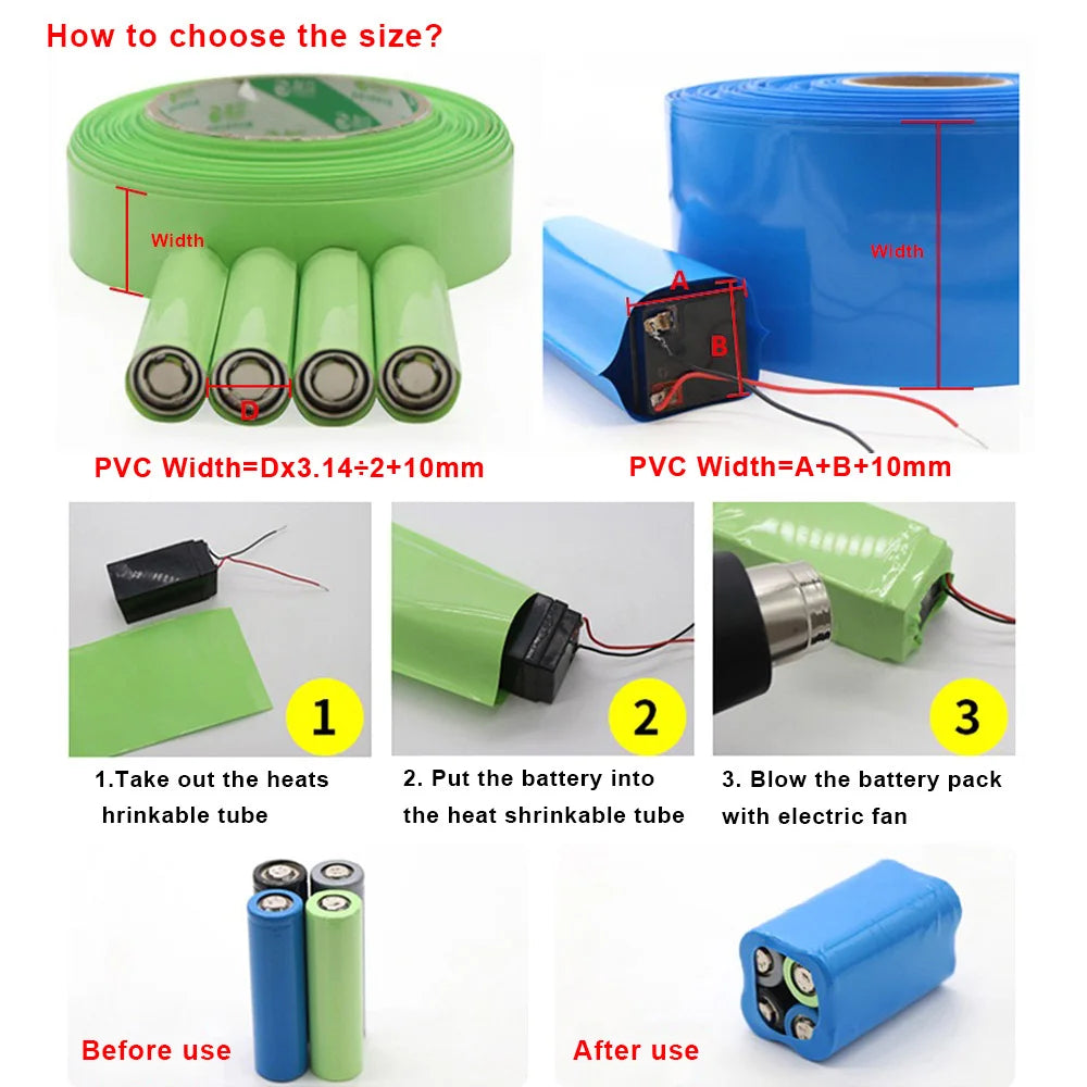 1Meter PVC Of 18650 Battery Packs Cable Sleeve Multi Size He
