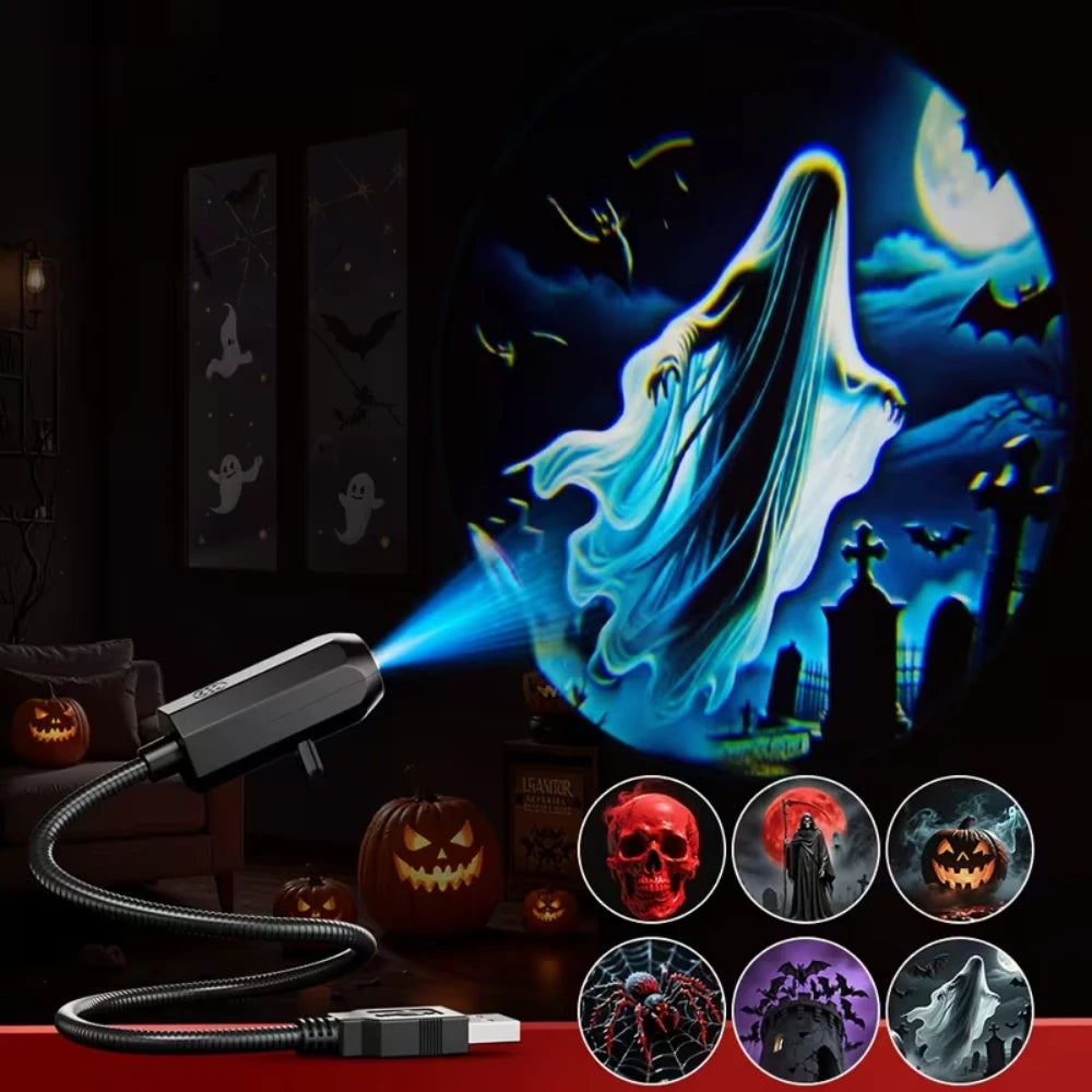 USB Halloween Projector Light 6 Patterns Mini LED Spooky Pro