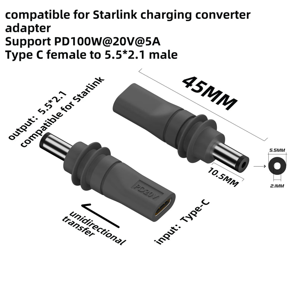 For Starlink Mini Cable 2M(6.6ft) Starlink Mini DC Power Type-C Input Replacement Cable Waterproof Outerdoor Barrel Jack Chargin
