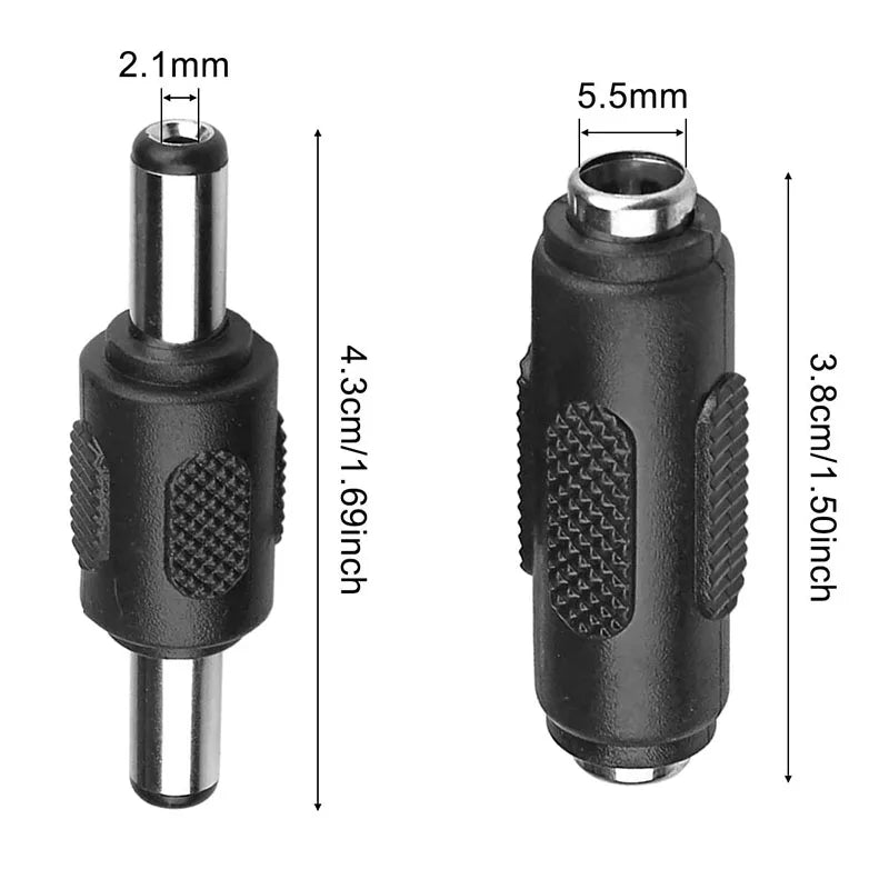 5.5x2.1mm DC Power Connector 12V/24V Male Female Barrel Jack Plug Socket for CCTV Camera Security LED Strip Car Audio Adapter