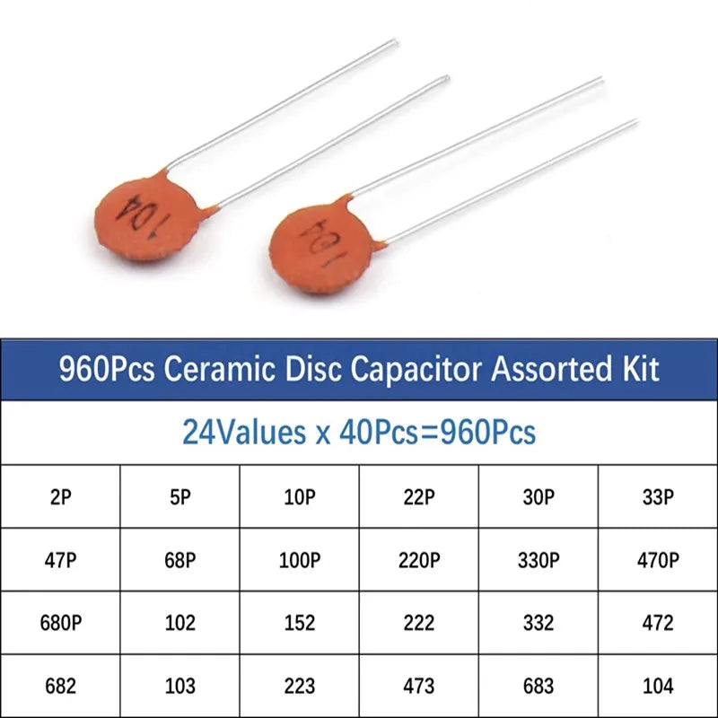 960/3600PCS Ceramic Capacitor Combination Kit Box 2PF-0.1U/1