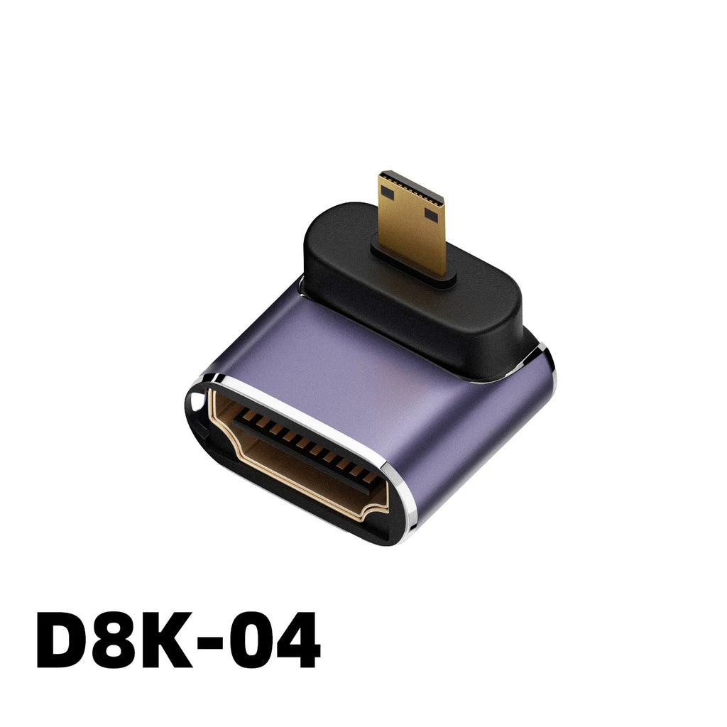 360 Degree Angled U-shaped L Converter Mini HDMI Male to HDMI-compatible 2.1V Female Extension 4K 5K 3D UHD 8K 60Hz Adapter