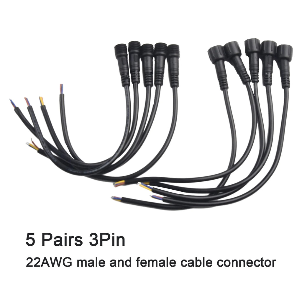 5 Pairs IP65 Waterproof 2/3-Pin 22AWG Wire LED Male And Female Cable Connector LED Light Bar Connector General DC Interface