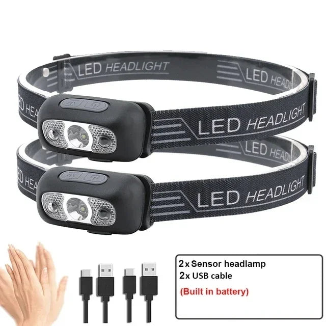 Mini Headlamp Strong Light Led Night Fishing Powerful Torch Head Lamp Outdoor Waterproof Camping Portable LED Sensor Headlamps