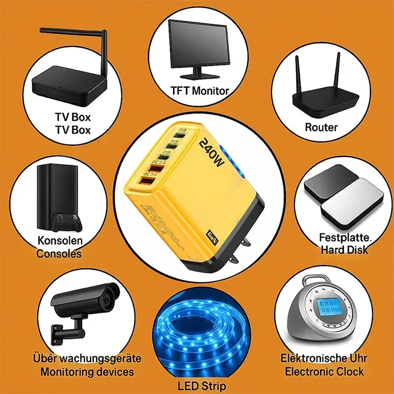 240W 5in1 GaN Fast Charger Multi Ports Phone Charging Head W