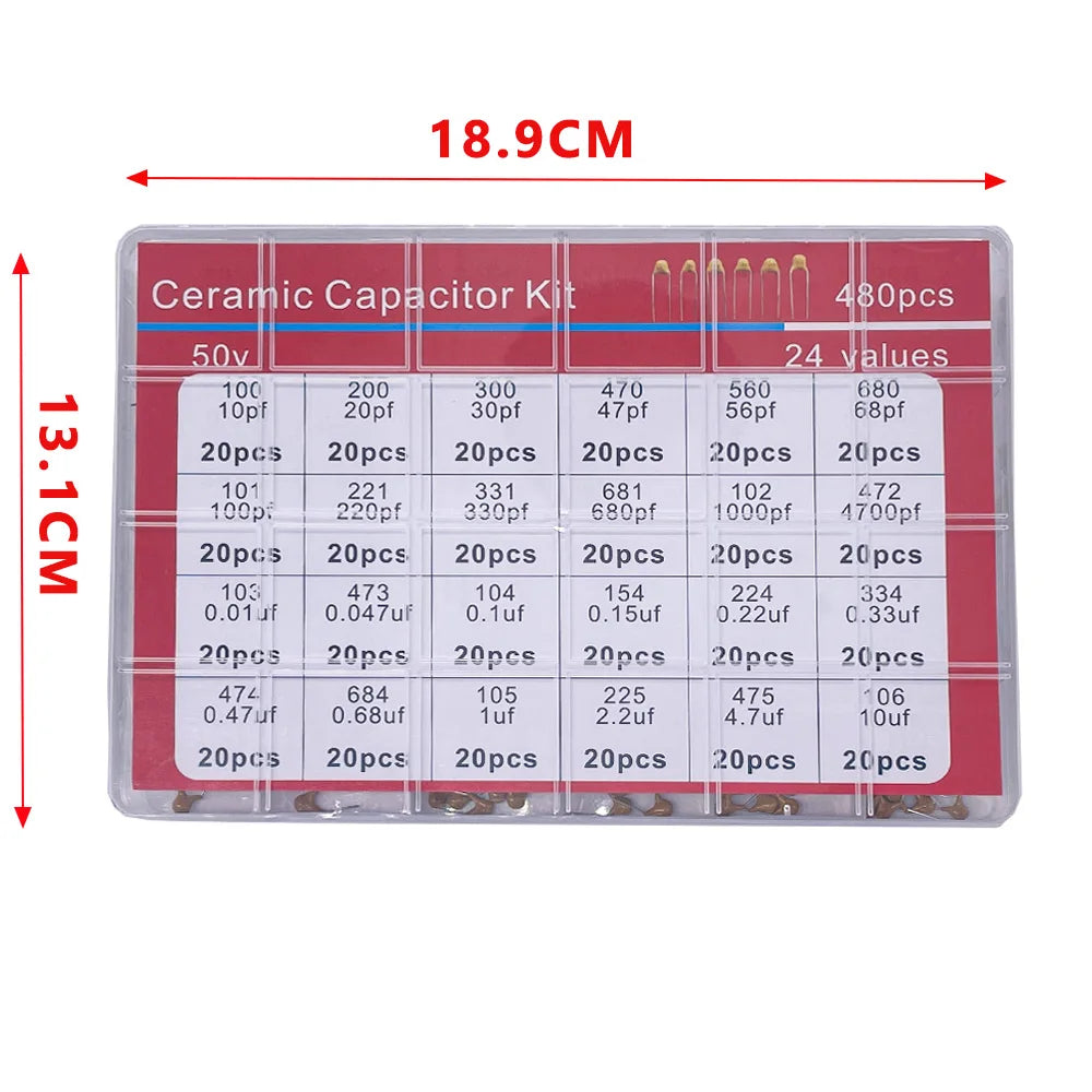 480pcs Ceramic Capacitor Assortment Kit For Guitar Capacitor