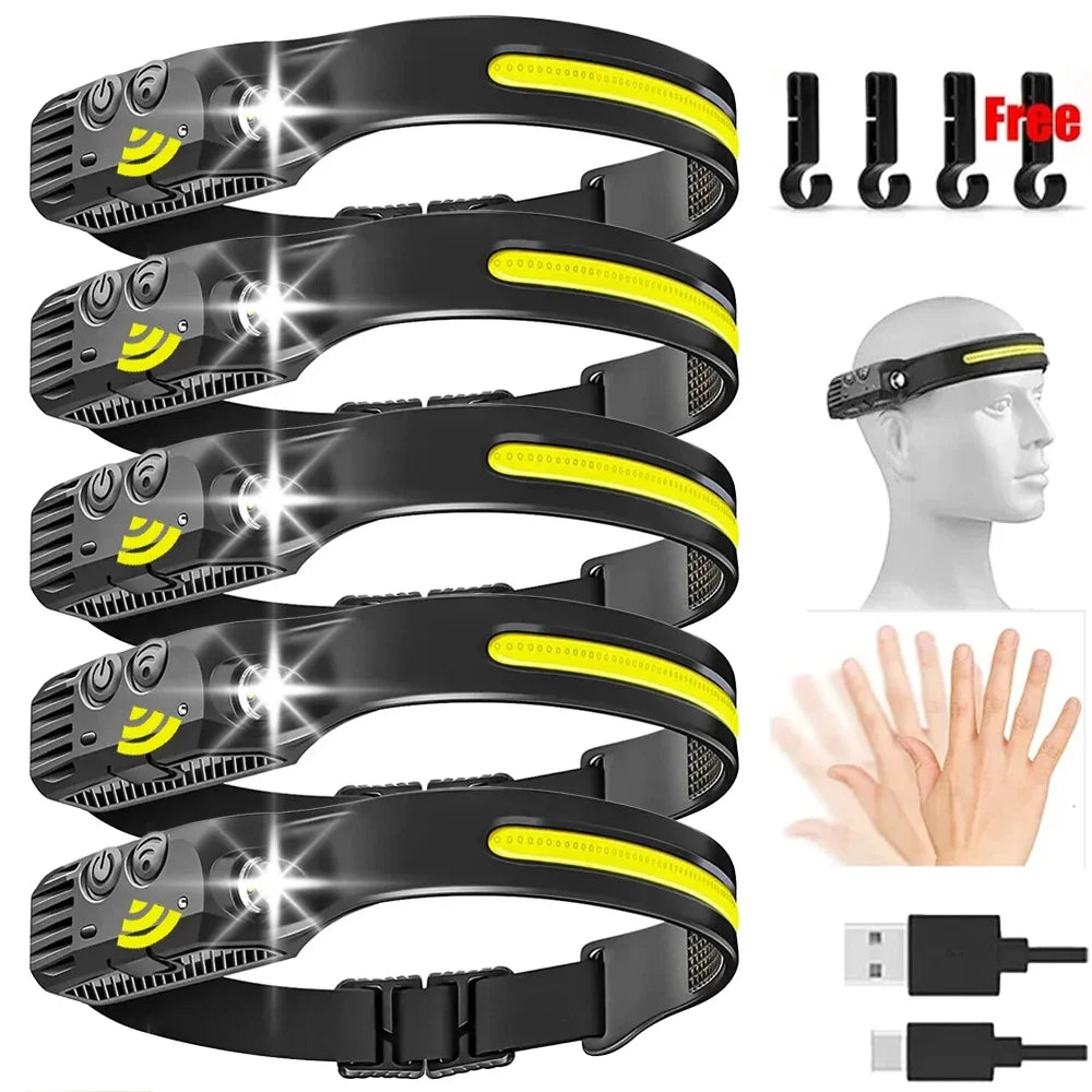 USB Rechargeable LED Sensor Headlamp COB Headlight Head Torc