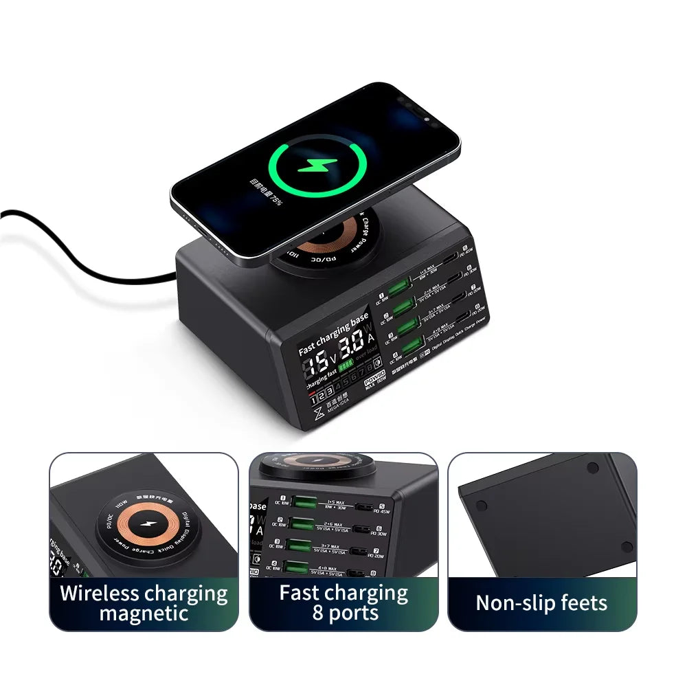 Qianli Mega-idea Digits Display Desktop Power Supply PQW110 B640 PQ687 Fast Charging Multi-ports Function Smart Protection