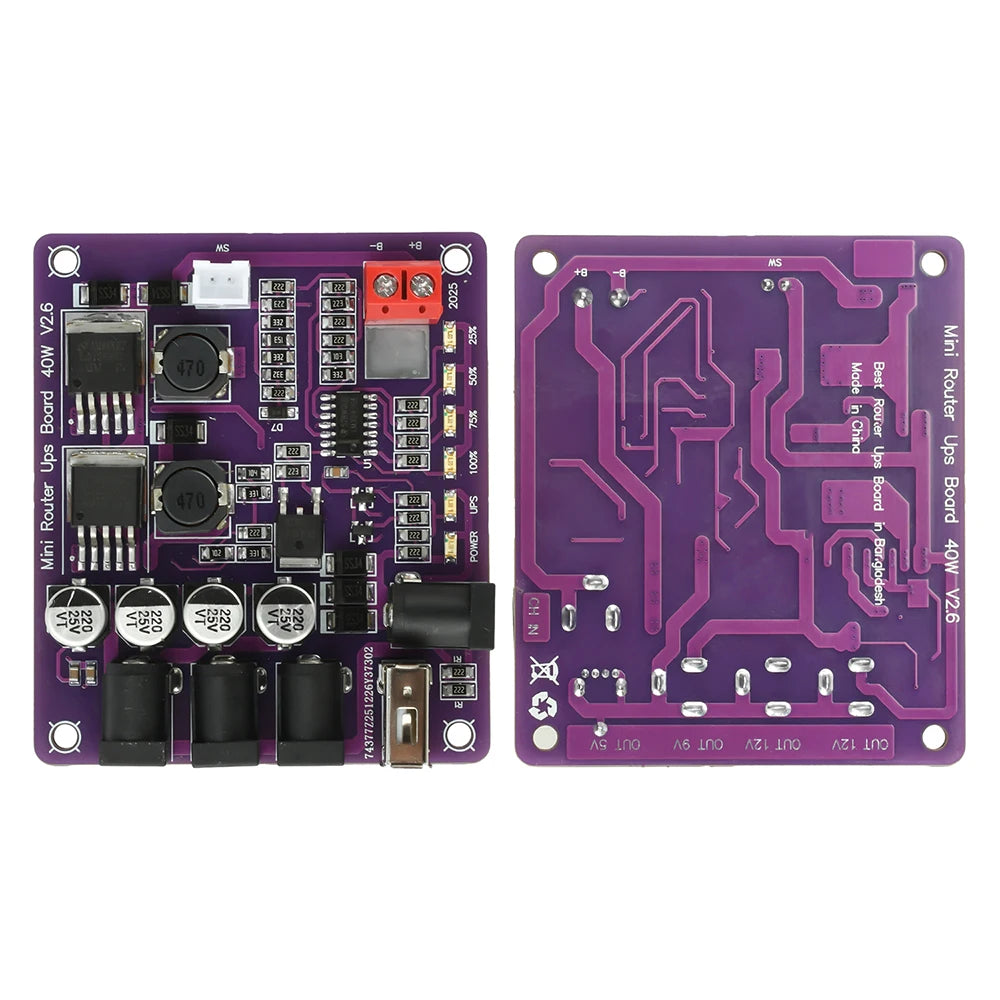 40W Battery Charging Board 4-Port Mini Router UPS Board 11.1