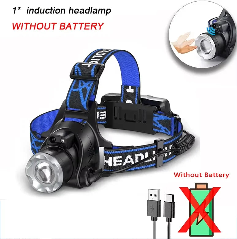 USB Rechargeable XPE+COB LED Headlamp with 6 Modes Motion Sensor Waterproof for Camping Running Fishing Headlight