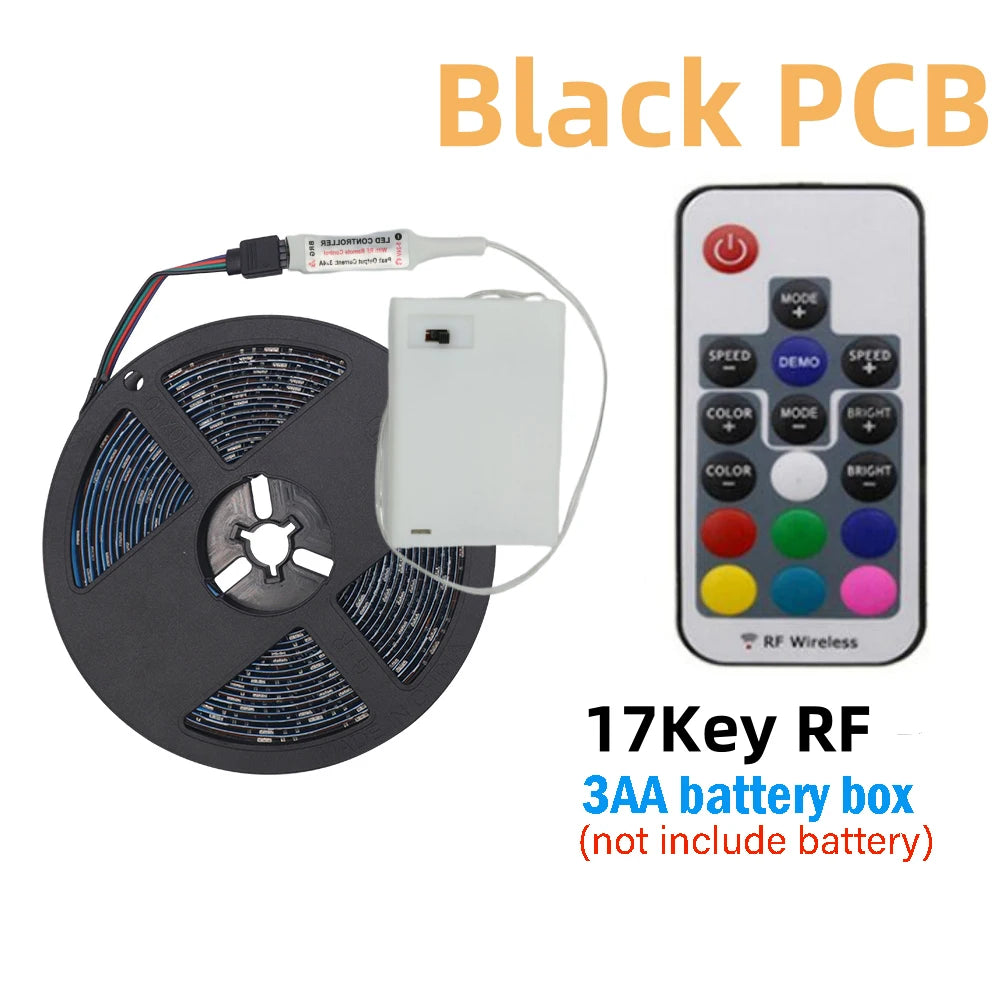3AA Battery Power RGB Led Strip Light 5V 5050 with 3/17/24Key Remote Control Flexible Tape Waterproof Led Light TV Backlight