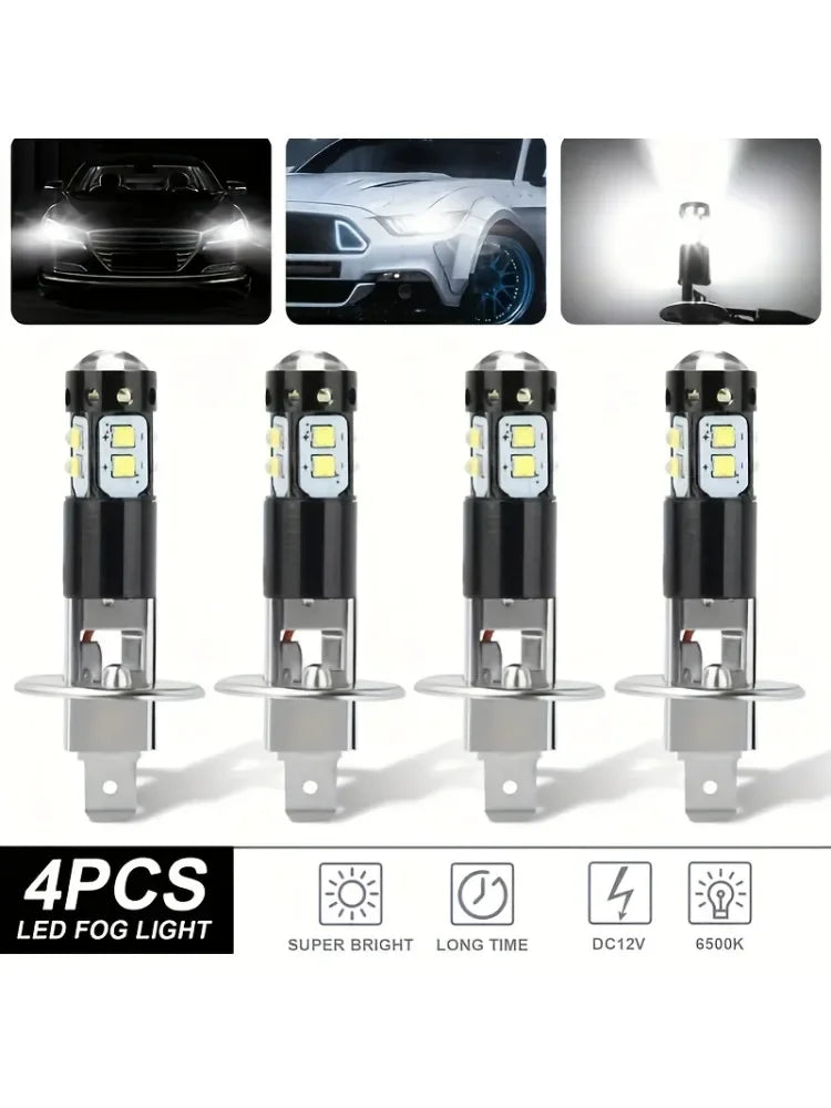 4Pcs H1 Super White LED Headlight Bulbs Kit High Low Beam Fog Lamp 8000K 18000LM