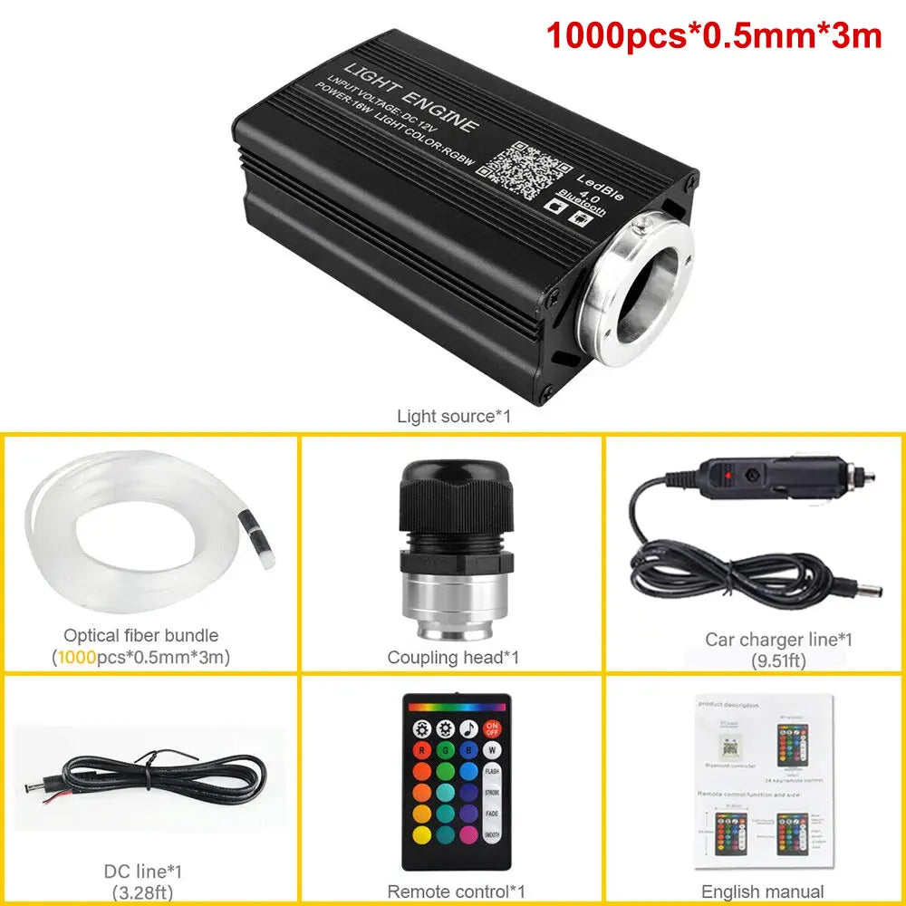 Car Starry Sky 1000pcs Bluetooth AppRGB Remote Control Starry Sky Voice Controlled Fiber Light RGBW Light Source High Power