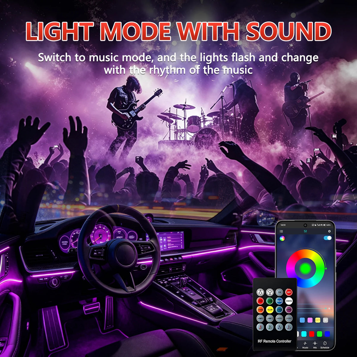 LED Car Interior Ambient Strip Lights RGB Fiber Optic Atmosp