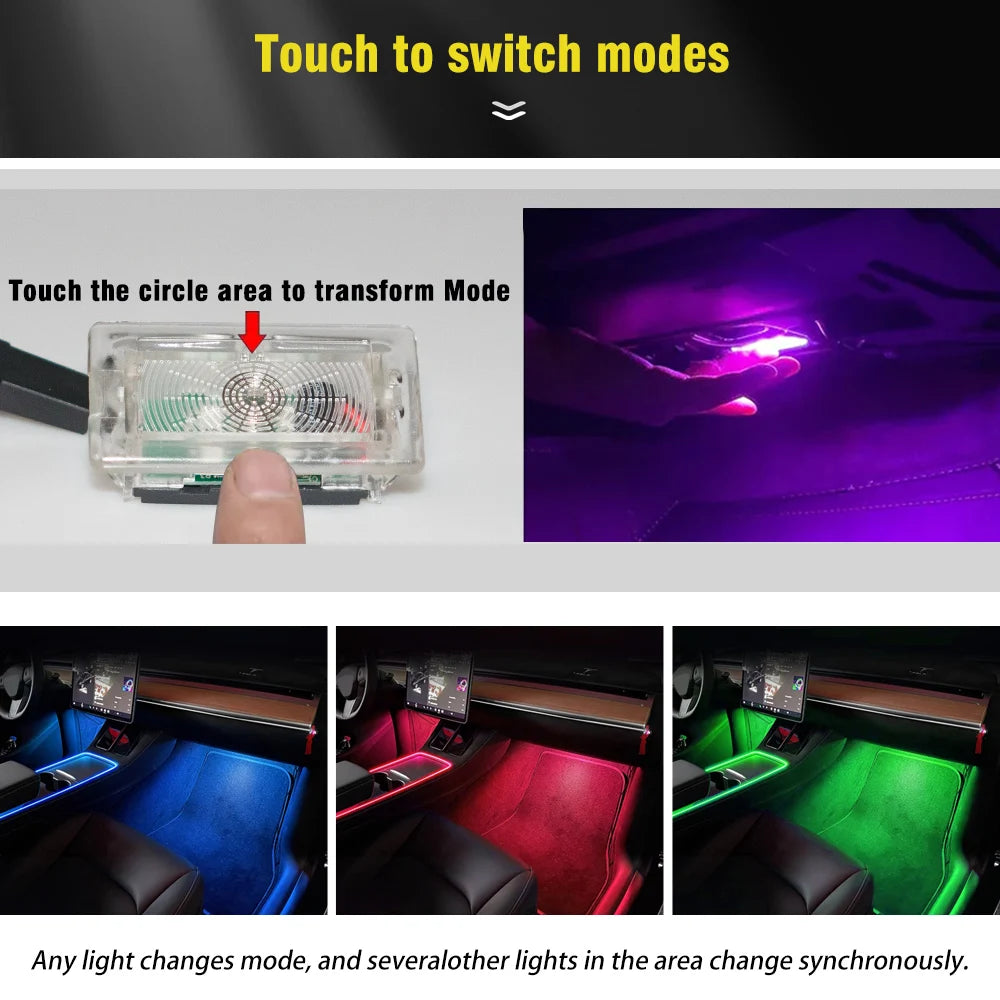 2PCS / 4PCS LED Footwell Light 18 Modes For Tesla Model 3 Mo